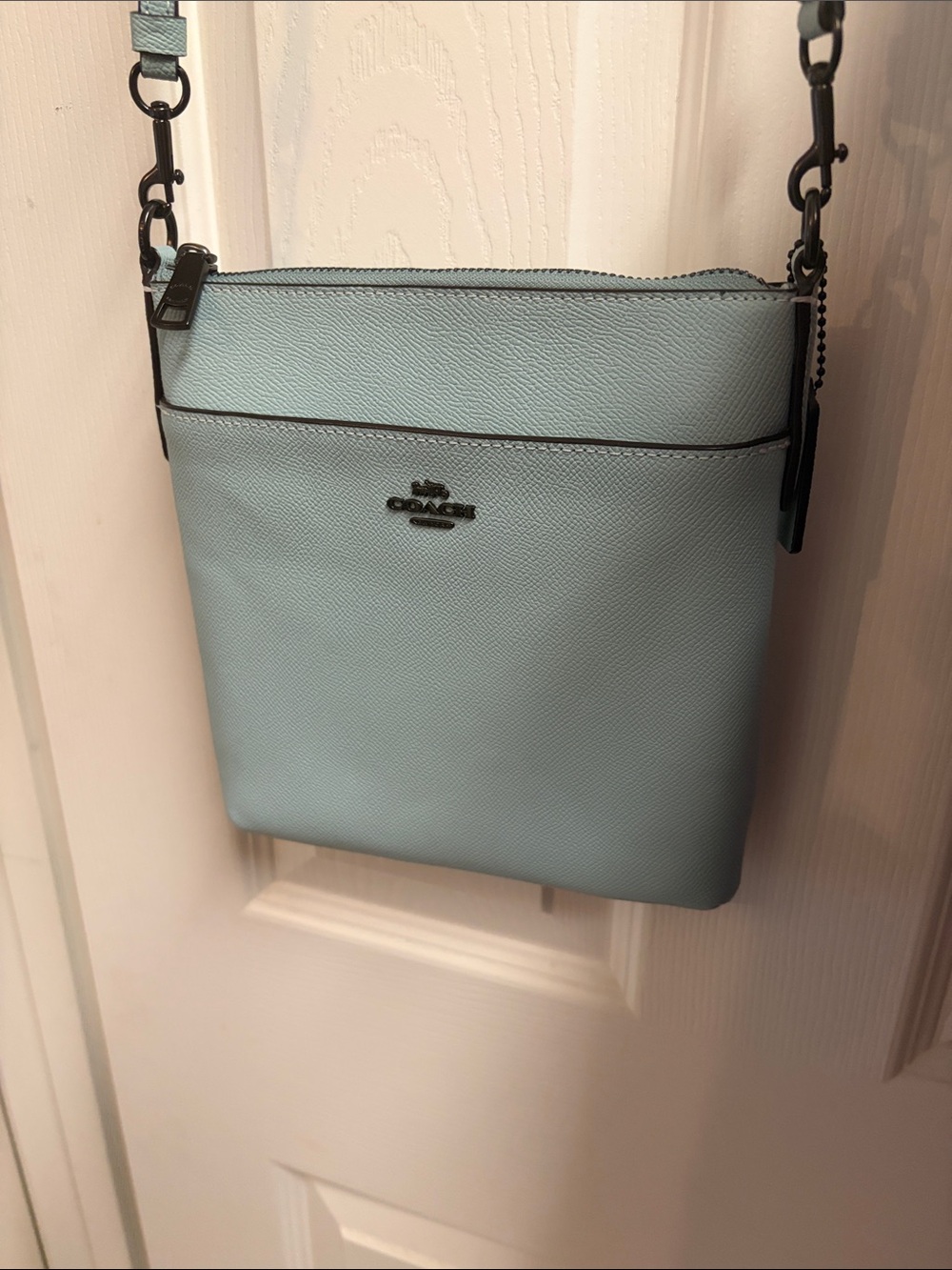 Coach Pebbled Leather Kitt Crossbody in Light Blue